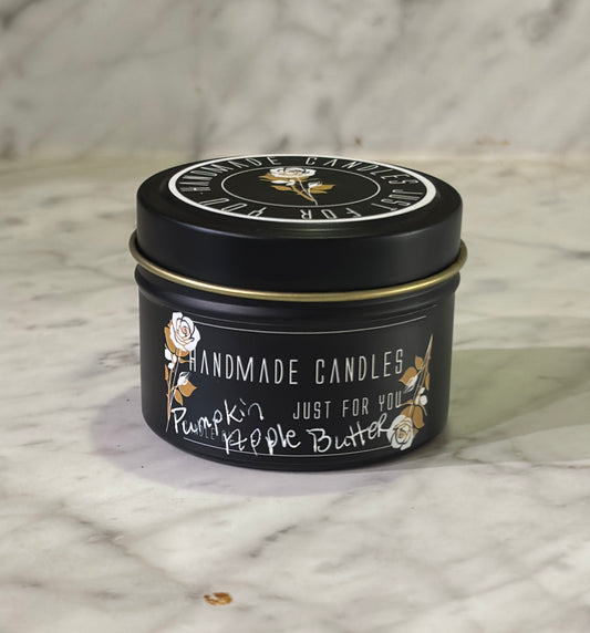 Pumpkin Apple Butter (Holiday Scented) 100% Soy Wax Candle 4 ounce or 8 ounce Black Matte Container Tin