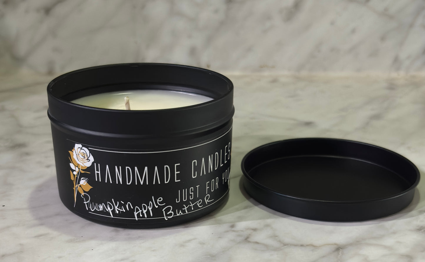 Pumpkin Apple Butter (Holiday Scented) 100% Soy Wax Candle 4 ounce or 8 ounce Black Matte Container Tin