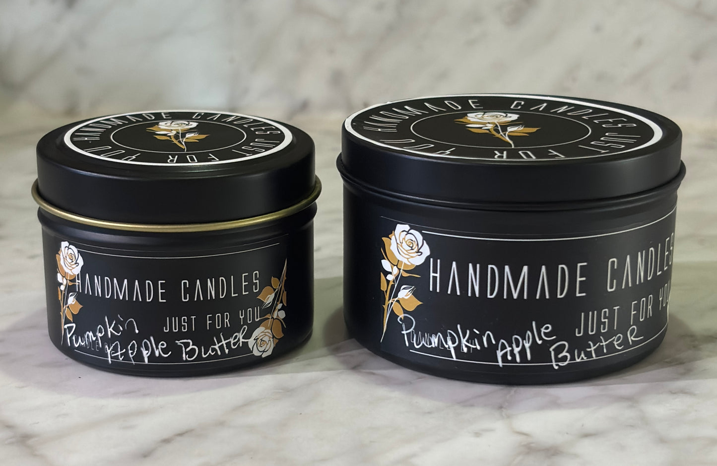 Pumpkin Apple Butter (Holiday Scented) 100% Soy Wax Candle 4 ounce or 8 ounce Black Matte Container Tin