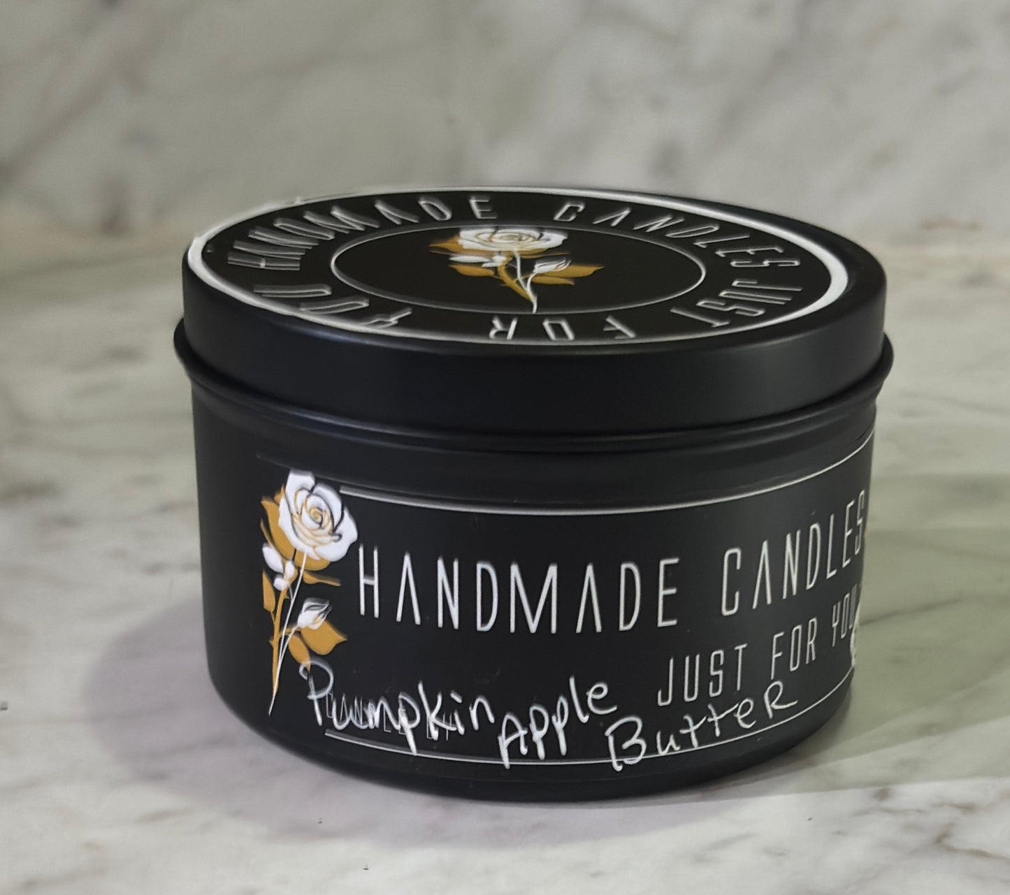 Pumpkin Apple Butter (Holiday Scented) 100% Soy Wax Candle 4 ounce or 8 ounce Black Matte Container Tin