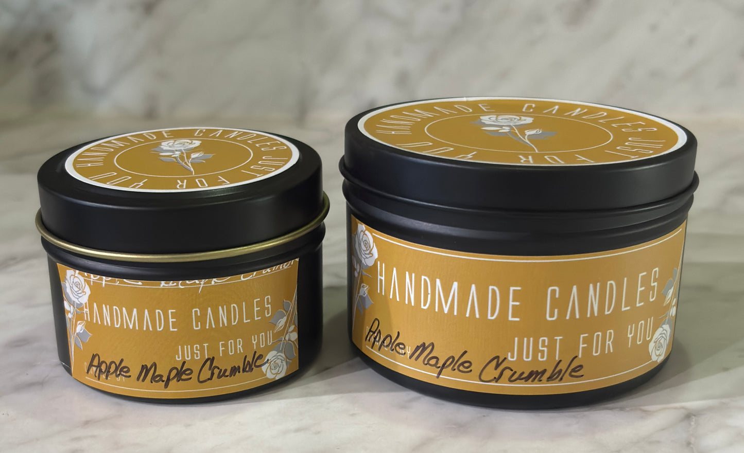 Apple Maple Crumble (Holiday Scented) 100% Soy Wax Candle 4 ounce or 8 ounce Black Matte Container Tin