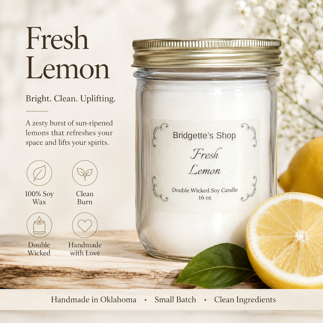 Fresh Lemon Double -Wick Soy Candle