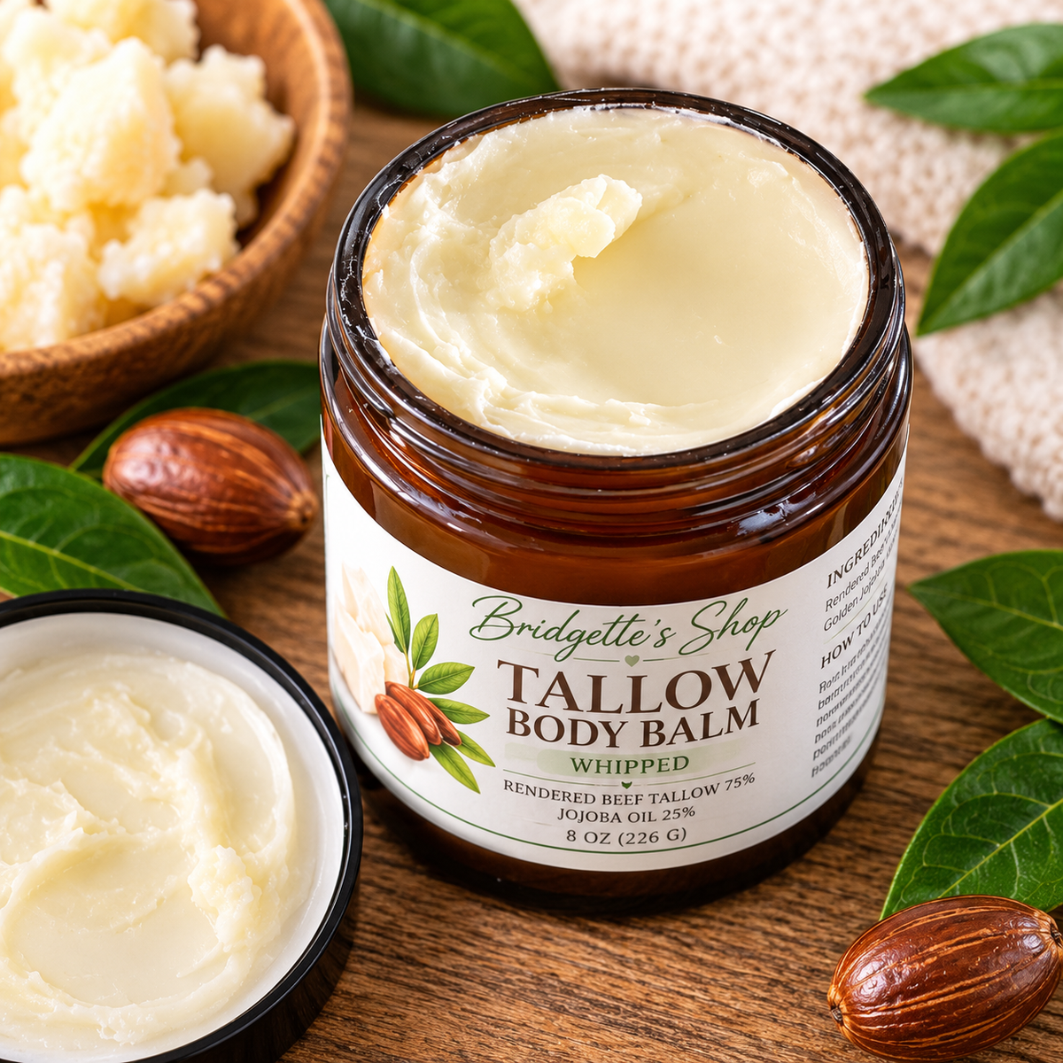 opened jar 8 oz whipped tallow body balm