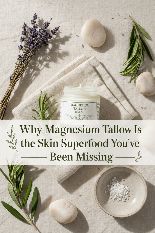 Magnesium tallow balm jar with natural herbs — natural skincare moisturizer rich in vitamins A, D, E and K