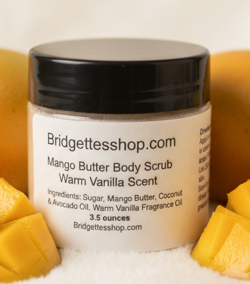 Warm Vanilla Scented Mango Butter Body Sugar Scrub 3.5oz or 6 oz. or Combo Pack