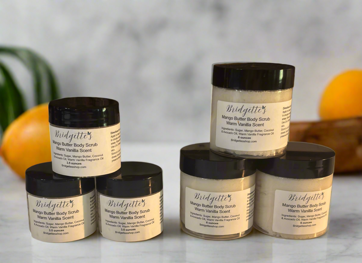 Mango Butter Body Scrub *Warm Vanilla* Scent 3.5oz or 6 oz. or Combo Pack