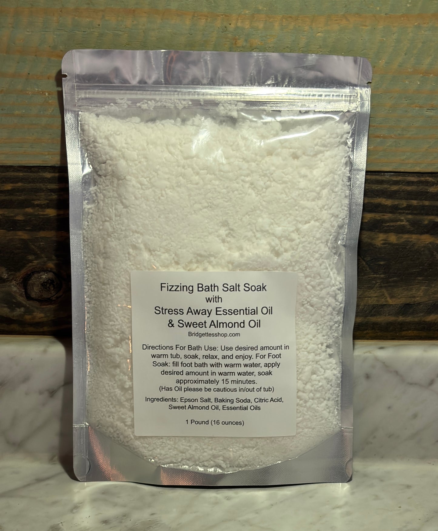 Fizzing Bath Salt Soak with Stress Away Essential Oil and Sweet Almond Oil-Foot Soak, Bath Soak