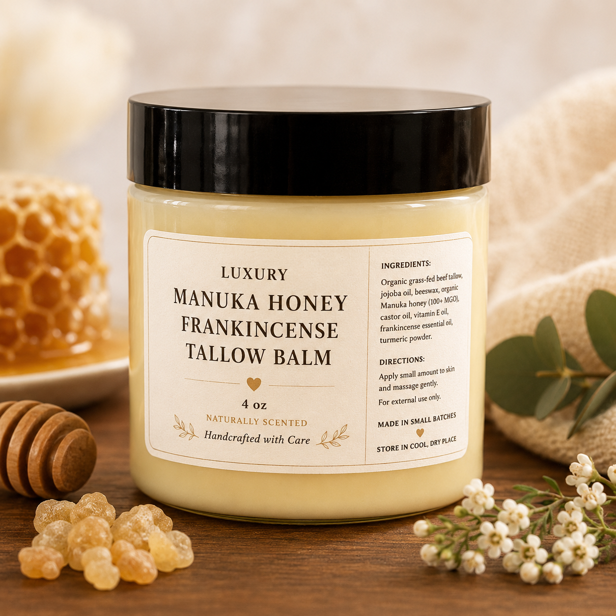 Luxury Manuka Honey Frankincense Tallow Balm Unwhipped