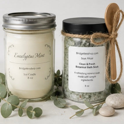 Relax & Unwind Gift Set – Soy Candle + Bath Soak Bundle
