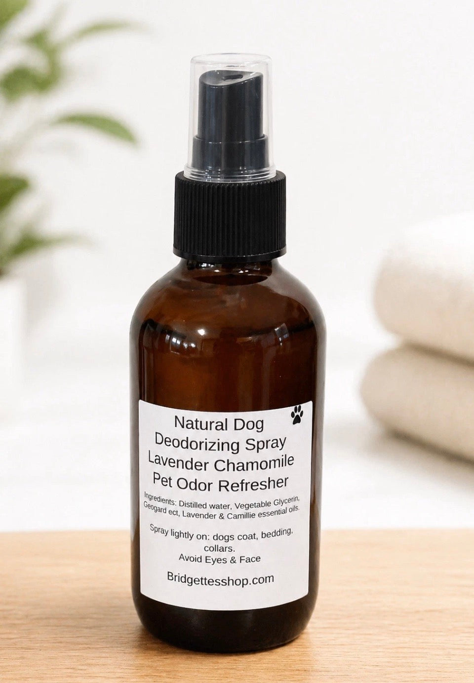 Natural Dog Deodorizing Spray Lavender Chamomile Pet Odor Refresher 2 or 4 ounce Amber Glass Spray Bottles