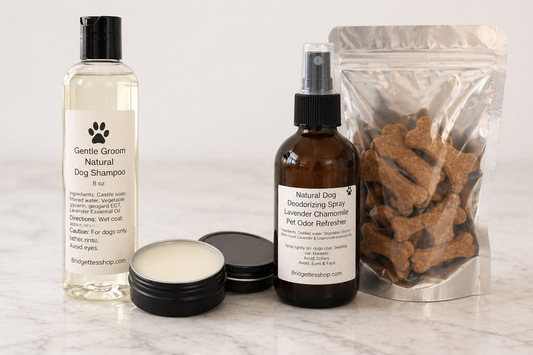 Full Pampered Pup Spa Bundle- Dog Treats/Groom Shampoo/Dog Paw Balm/Deodorizing Spray