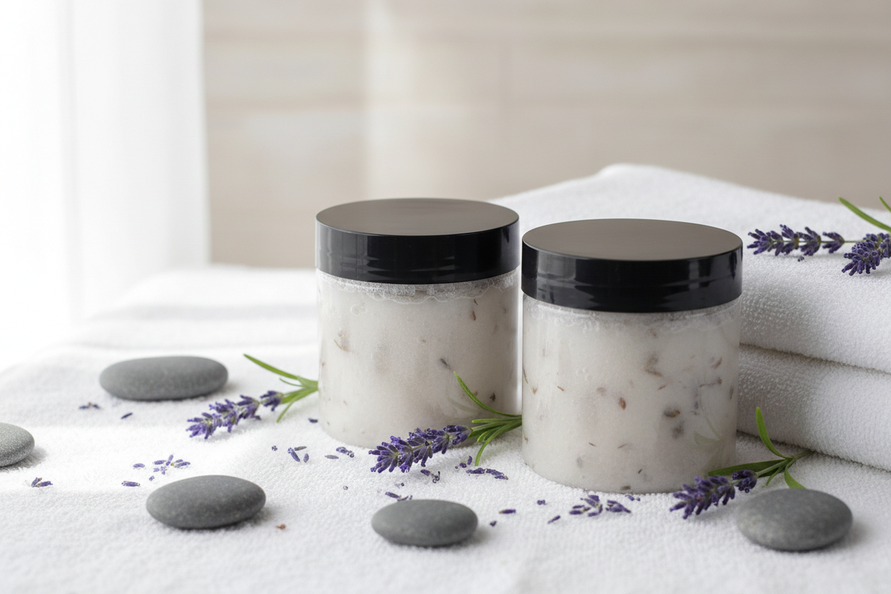 Mango Butter Body Scrub Lavender scented with Lavender Buds