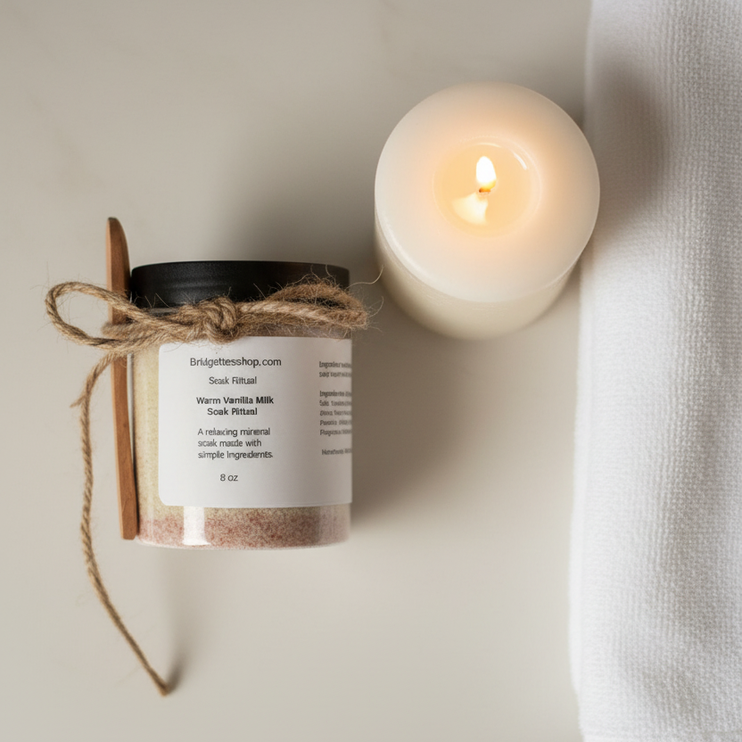 Candle in a glass jar with twine and a lit candle on a neutral background