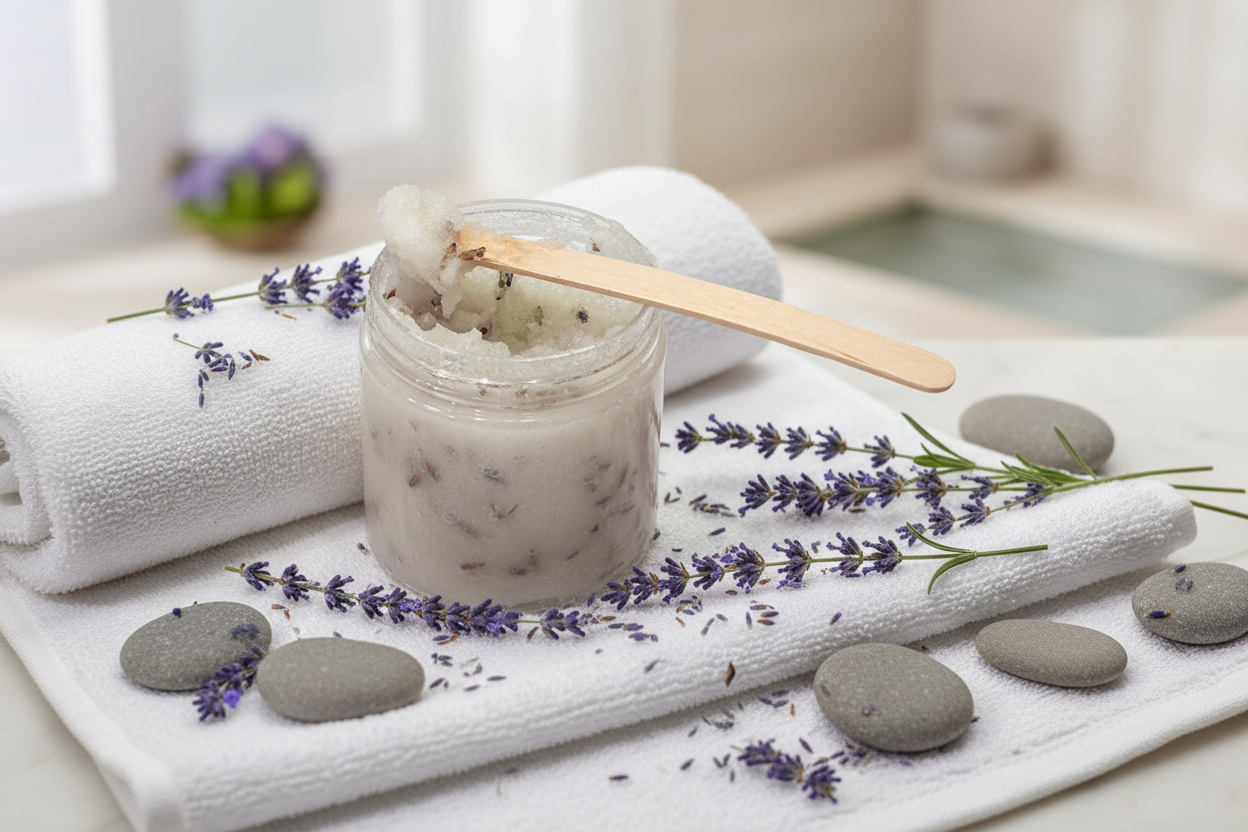 Mango Butter Body Scrub Lavender scented with Lavender Buds