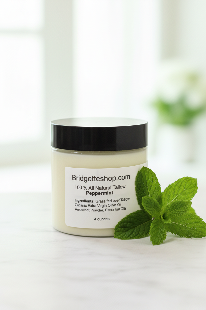 Peppermint scented (Refreshing) Whipped Grass Fed Tallow Balm Moisturizer Cream