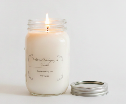 Teakwood Mahogany with Warm Vanilla Soy Wax Candle 16 ounce Long Burning