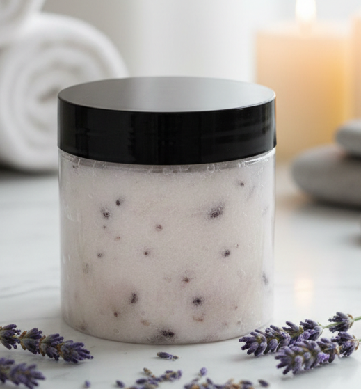 Mango Butter Body Scrub Lavender scented with Lavender Buds