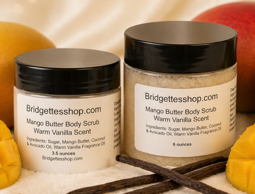 Warm Vanilla Scented Mango Butter Body Sugar Scrub 3.5oz or 6 oz. or Combo Pack