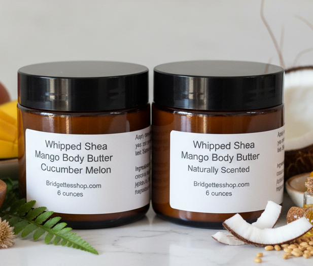 Whipped Shea Mango Body Butter Moisturizer Tallow Free Unscented or Cucumber Melon 6 oz